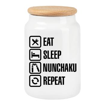 Eat Sleep Nunchaku Repeat - Keksdose mit Holzdeckel - Weiß - Vorne