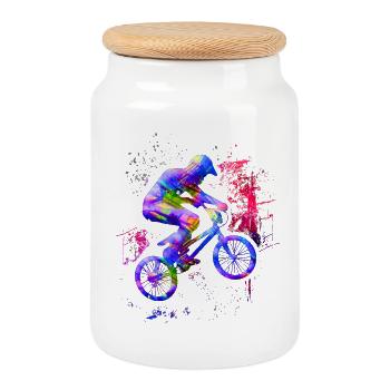 Buntes BMX / Farbiges BMX / BMX Fahrrad - Keksdose mit Holzdeckel - Weiß - Vorne