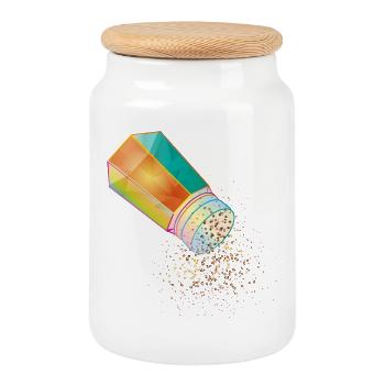 Mélangeur à poivre en verre coloré avec des grains de poivre - Boîte à biscuits avec couvercle en bois - blanc - Devant