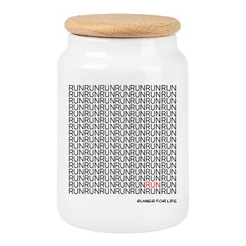 runner - Cookie Jar with Wooden Lid - white - Front