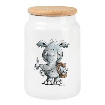 Schoolchild elephant I school enrollment gift - Cookie Jar with Wooden Lid - white - Front
