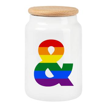 Pride Rainbow Ampersand - Cookie Jar with Wooden Lid - white - Front