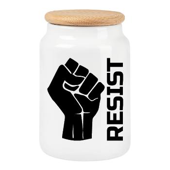 Resist with fist - in black - Keksdose mit Holzdeckel - Weiß - Vorne