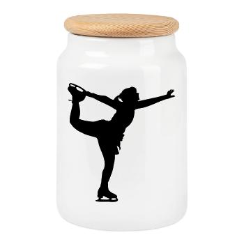 Patinage artistique Danse fille ou femme - Boîte à biscuits avec couvercle en bois - blanc - Devant