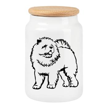 Chow Chow - Cookie Jar with Wooden Lid - white - Front