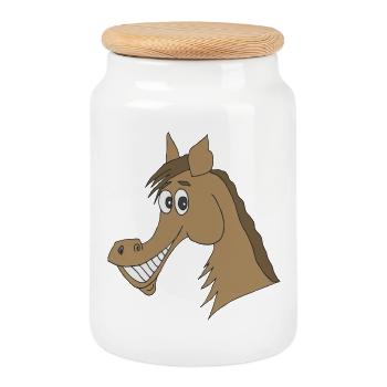 tête de cheval - Boîte à biscuits avec couvercle en bois - blanc - Devant