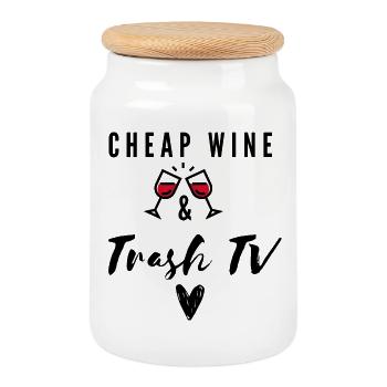 Billiger Wein Und Trash TV - Keksdose mit Holzdeckel - Weiß - Vorne