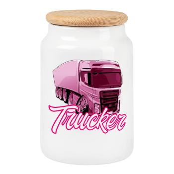 Trucker girl - Cookie Jar with Wooden Lid - white - Front