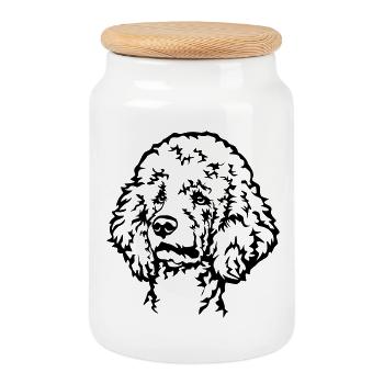 Poodle Head - Cookie Jar with Wooden Lid - white - Front
