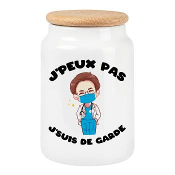 J'peux pas j'suis de garde Humour soignant cadeau - Boîte à biscuits avec couvercle en bois - blanc - Devant