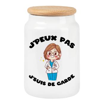 J'peux pas j'suis de garde Humour soignant cadeau - Boîte à biscuits avec couvercle en bois - blanc - Devant