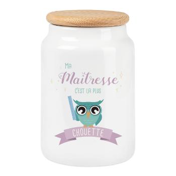 Hibou Maîtresse Chouette Illustration - Boîte à biscuits avec couvercle en bois - blanc - Devant