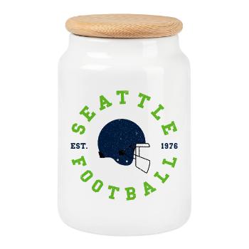 Seattle Football Vintage Helmet - Cookie Jar with Wooden Lid - white - Front