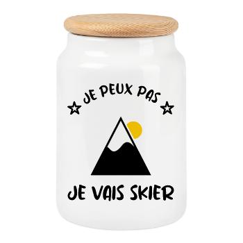 JE PEUX PAS. SKIER. SKI. RAQUETTE. SNOW. SNOWBOARD - Boîte à biscuits avec couvercle en bois - blanc - Devant