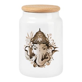 Elefanten Gott Ganesha mit Blüten mit Sepia-Effekt - Keksdose mit Holzdeckel - Weiß - Vorne
