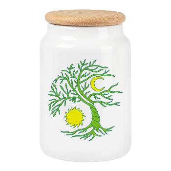 Arbre de vie soleil et lune - Boîte à biscuits avec couvercle en bois - blanc - Devant