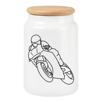 Wheelie beim Motorradrennen - dunkel - Keksdose mit Holzdeckel - Weiß - Vorne