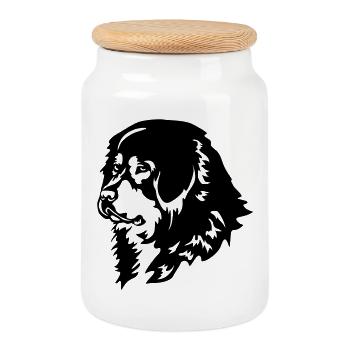 Tête de chien tibétain - Boîte à biscuits avec couvercle en bois - blanc - Devant