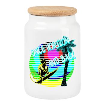 Une fois l’horizon et le retour Surfer Palme - Boîte à biscuits avec couvercle en bois - blanc - Devant