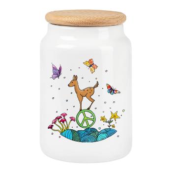 Fawn Peace Cute Illustration - Cookie Jar with Wooden Lid - white - Front