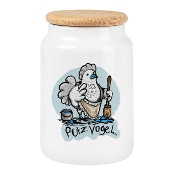 Mein Putzvogel - Keksdose mit Holzdeckel - Weiß - Vorne