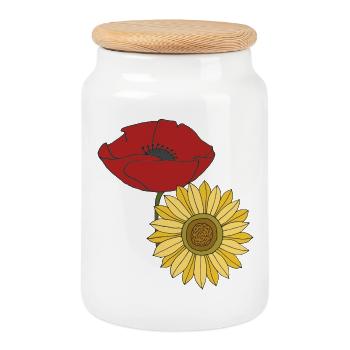poppy sunflower - Cookie Jar with Wooden Lid - white - Front