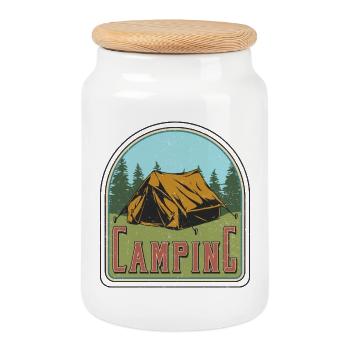 Camping - Cookie Jar with Wooden Lid - white - Front
