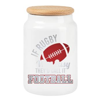 if rugby was easy they'd call it football - Cookie Jar with Wooden Lid - white - Front