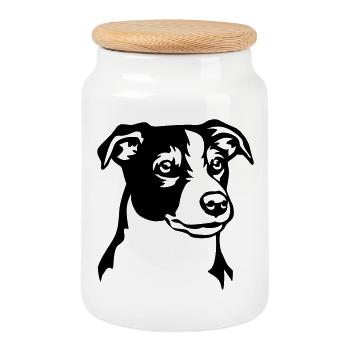Tête de Jack Russell Terrier - Boîte à biscuits avec couvercle en bois - blanc - Devant