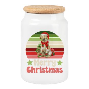 Labrador Weihnachten - Keksdose mit Holzdeckel - Weiß - Vorne
