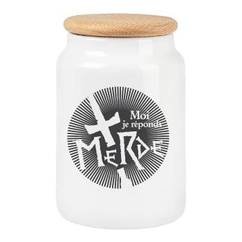 Moi je réponds merde, ça colle avec tout ! humour - Boîte à biscuits avec couvercle en bois - blanc - Devant