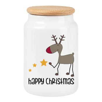 Noël - Boîte à biscuits avec couvercle en bois - blanc - Devant