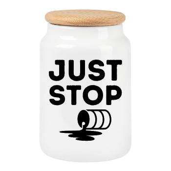 just stop oil, pétrole, environnement - Boîte à biscuits avec couvercle en bois - blanc - Devant