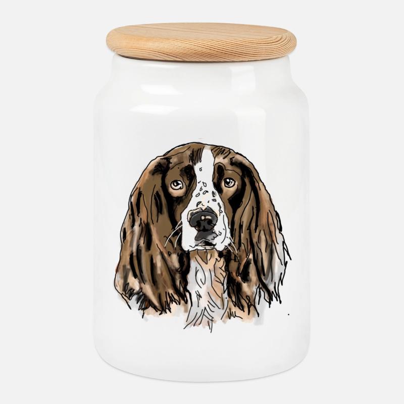 Spaniel - Keksdose mit Holzdeckel - Weiß