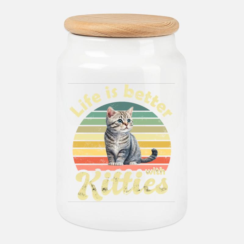 Katze Katzen - Keksdose mit Holzdeckel - Weiß