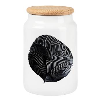 Schwarz-Weiße Rippenspirale - Keksdose mit Holzdeckel - Weiß - Vorne