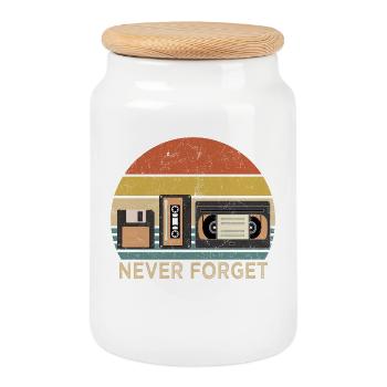Retro Cassette Tape Never Forget Design - Cookie Jar with Wooden Lid - white - Front