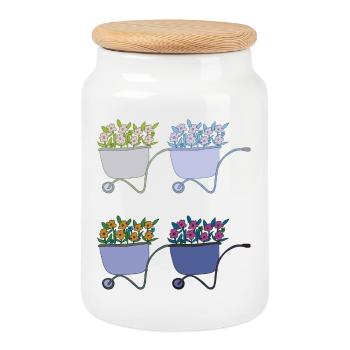 Wheelbarrows 4-fold - Cookie Jar with Wooden Lid - white - Front