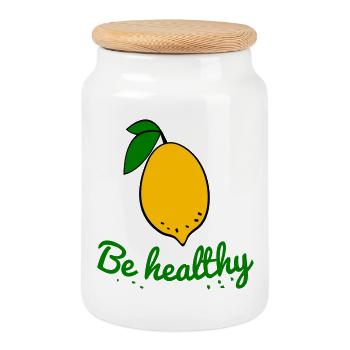 Lemon, Health - Cookie Jar with Wooden Lid - white - Front