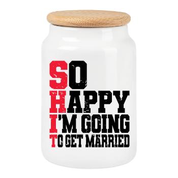 Funny Bachelor Party Engagement Wedding Married - Cookie Jar with Wooden Lid - white - Front