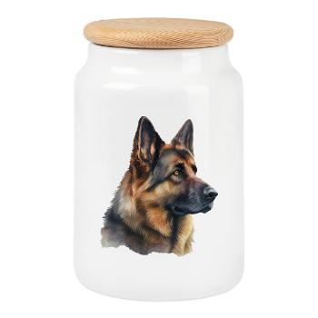 Deutscher Schäferhund im Aquarell - Keksdose mit Holzdeckel - Weiß - Vorne