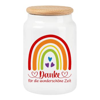Danke für die wunderschöne Zeit Regenbogen Kita - Keksdose mit Holzdeckel - Weiß - Vorne