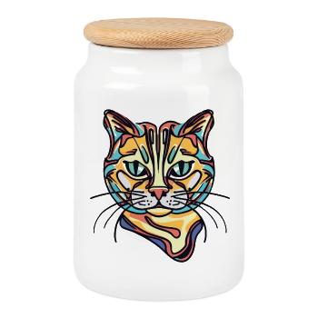 Chat coloré - Boîte à biscuits avec couvercle en bois - blanc - Devant