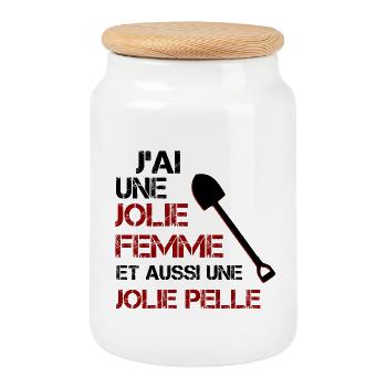 J'ai une jolie femme et une jolie pelle - Boîte à biscuits avec couvercle en bois - blanc - Devant