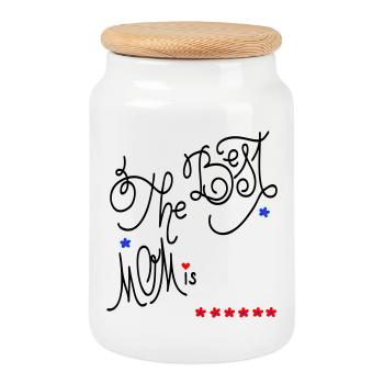 the best Mom, Mother's Day - Cookie Jar with Wooden Lid - white - Front