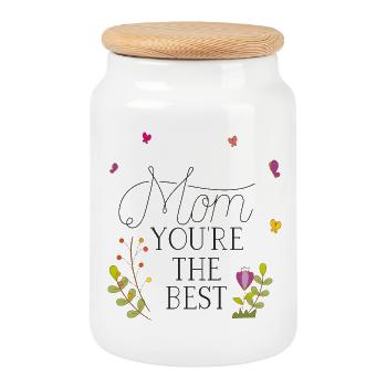 best mom, Muttertag - Keksdose mit Holzdeckel - Weiß - Vorne