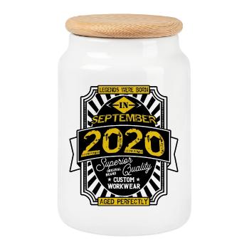 2020 SEPTEMBER - Cookie Jar with Wooden Lid - white - Front