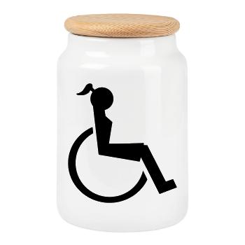 Logo of lady or girl in wheelchair. Image* - Cookie Jar with Wooden Lid - white - Front