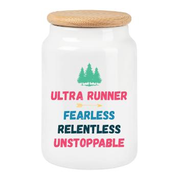 Ultra Runner - Fearless. Relentless. Unstoppable. - Cookie Jar with Wooden Lid - white - Front