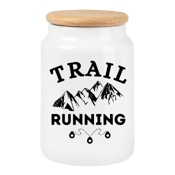 Trail, Trailrunning, Laufen - Keksdose mit Holzdeckel - Weiß - Vorne